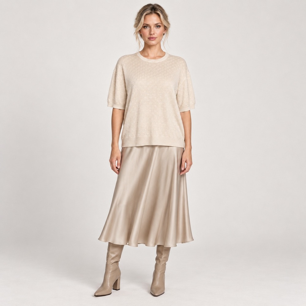 Composition New York  Ivory 100% Silk Knit Sweater Top Classic Luxury Size XL